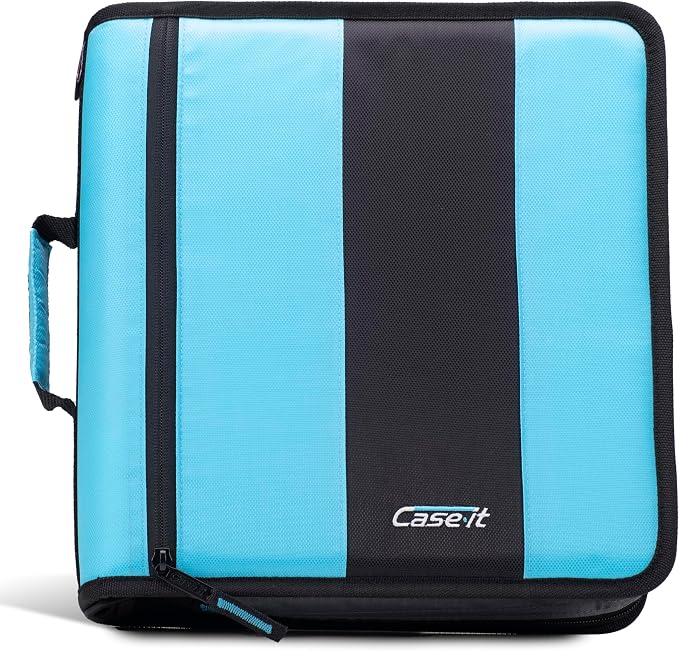 Case-it School Zipper Binder | 2-Inch O-Rings | 350-Sheet | D-251 Teal | Classic, Multiple Storage Pockets, Shoulder Strap, School & Office Organizer