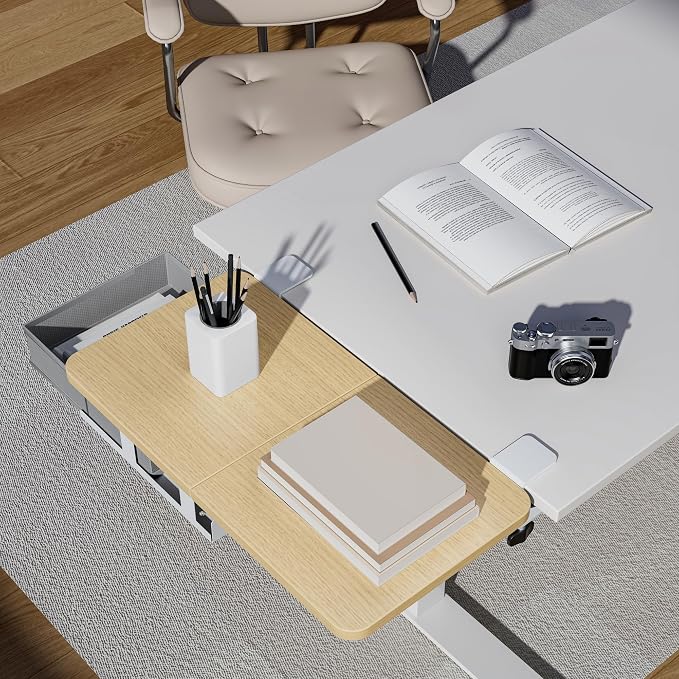 Desk Extender Tray, 24" x 12", with Storage Drawer, Medium, Wood | Desk Extension, Clamp on Desk Shelf, Clamp On Keyboard Tray for Office and Home, Workstation Organizer