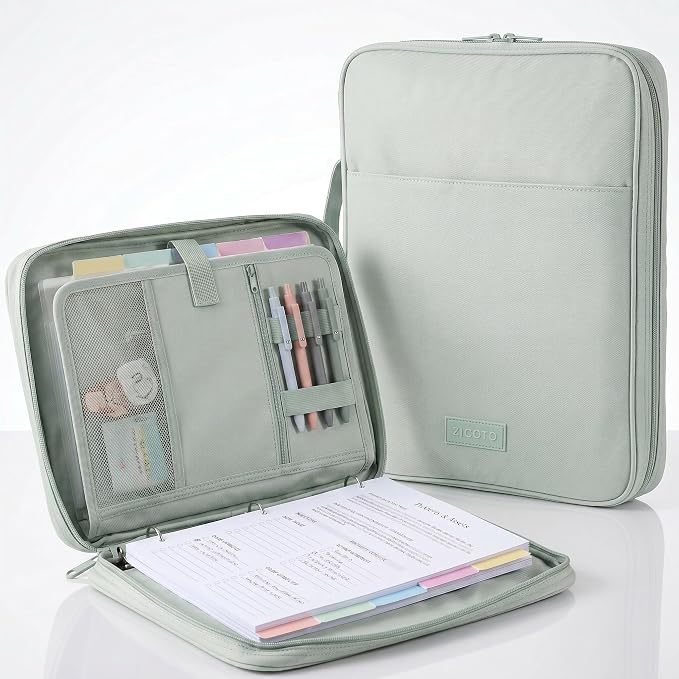 Sturdy 3 Ring Zipper Binder with Strap for School - Beautiful 1 Inch Zip Up Binder with 5-Tab Dividers Holds 420 Sheets, Books & Laptop - Easy to Carry Trapper Keeper Made of Premium Fabrics