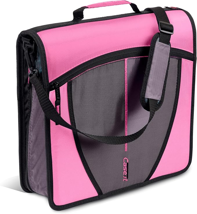 Case-it Mighty Zip Tab Zipper Binder, 3" O-Ring with 5-Color tabbes, Expanding File Folder and Shoulder Strap and Handle, D-146-Light Pink (Pack of 6)