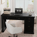 Garvee 54" Fluted Home Office Desk with File Drawer for Home Office | Modern Executive Desk with Charging Station, Wooden Computer Writing Desk for Study Room, Black