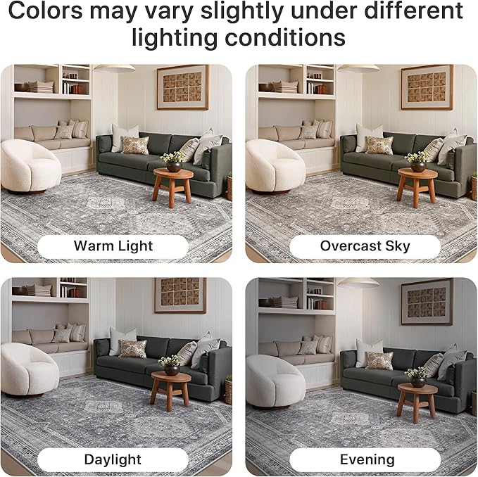 GENIMO 5x7 Area Rugs for Living Room, Machine Washable Non Slip Rugs, Low Pile Lightweight Print Rug for Bedroom, Dining Room, Home Office, Vintage Grey