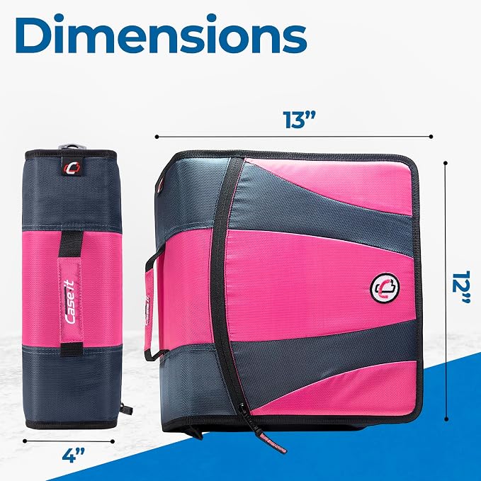 Case-it Dual Zipper Binder | Two 2" D-Rings | 700-Sheet | Dual-301 Pink | Dual 2.0 2-in-1, 5-Subject Expanding File Folder, Multiple Pockets, Storage Organizer, Shoulder Strap, School & Office