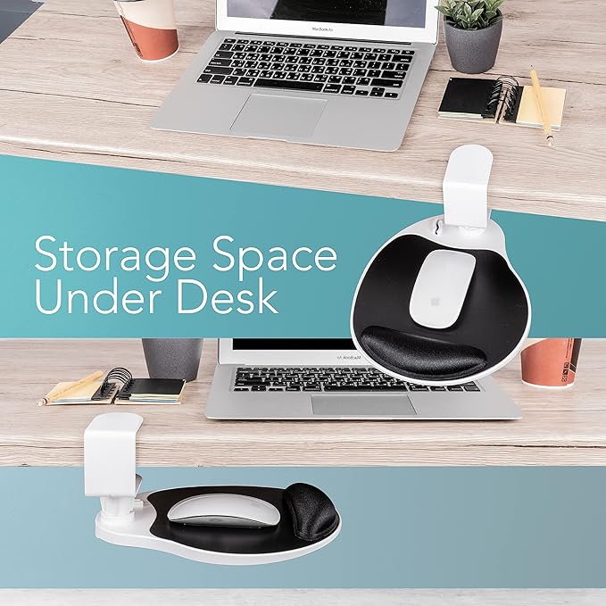 EHO Clamp on Mouse Platform, Clip on Pad Rotating 360 Degree, w/Comfortable Gel Wrist Rest, Ergonomic, Attachment, Slide Out Tray, Suitable for 1.5" Thickness Desk, for Home Office Desk Organizer