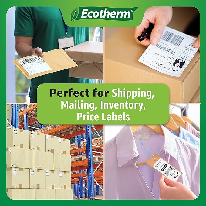 4" x 4" Thermal Labels | 4 Rolls | 1508 Labels | fits Zebra, Munbyn, Rollo, Godex, Arkscan, iDPRT, Offnova Thermal Label Printers and More | Blank White Adhesive Stickers by Ecotherm