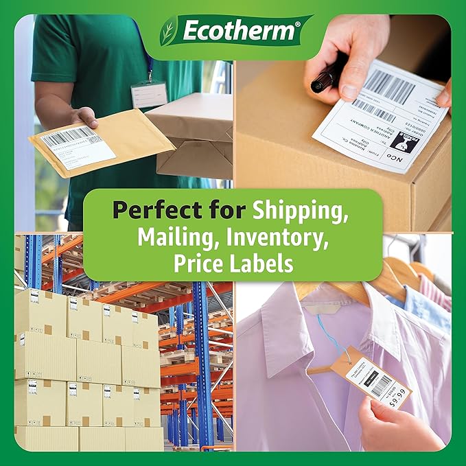2.25" x 1.25" Thermal Labels | 6 Rolls | 12600 Labels | fits Zebra, Munbyn, Rollo, Godex, Arkscan, iDPRT, Offnova Thermal Label Printers and More | Blank White Adhesive Stickers by Ecotherm
