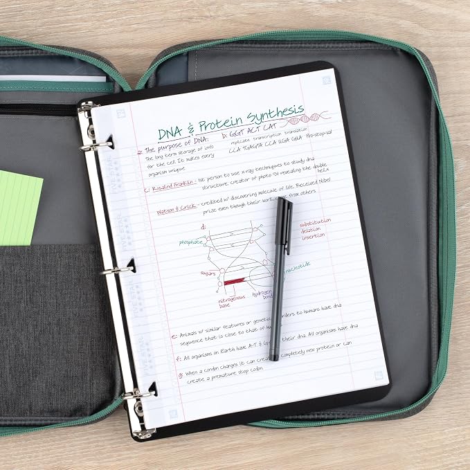 Five Star Zipper Binder, 1 Inch 3-Ring Binder with Round Rings, Carry-All with Pockets and 4-Tab Dividers, 375 Sheet Capacity, Grey/Seaglass (290920B)