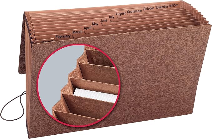 Smead TUFF Expanding File, 12 Pockets, Monthly (Jan.-Dec.), Flap and Cord Closure, Legal Size, Redrope (70390) (Pack of 5)