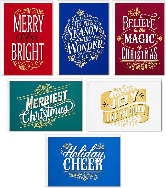 Hallmark Boxed Christmas Cards Assortment, Merriest Christmas (6 Designs, 24 Cards with Envelopes)