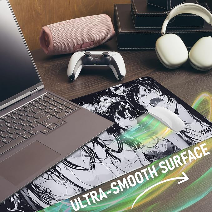 XL Black & White Manga Gaming Mouse Pad – Large Japanese Art Desk Mat for Keyboard & Mouse – Non-Slip Water-Resistant Surface, Stitched Edges – 31.5x11.8 in (X-Large)