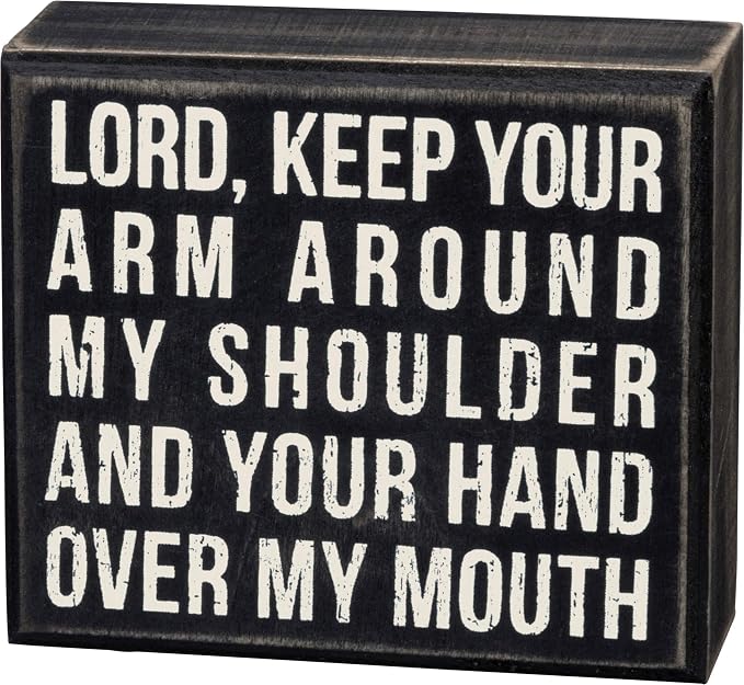 Primitives by Kathy 18999 Classic Black and White Box Sign, 3.5 x 4-Inches, Hand Over Mouth