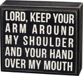 Primitives by Kathy 18999 Classic Black and White Box Sign, 3.5 x 4-Inches, Hand Over Mouth