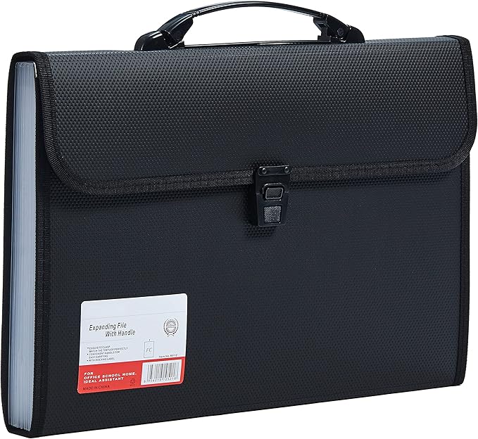 Legal Size 13 Pocket Accordian File Organizer Expanding File Folder for FC A4 Paper, Briefcase File Case with Durable Handle & Buckle Closure for School Home & Business (Black-2)