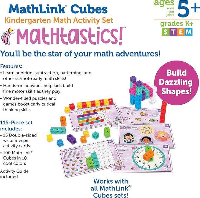 Learning Resources MathLink Cubes Kindergarten Math Activity Set Mathtastics! - Classroom Must Haves, Preschool Activities, Teacher School Supplies, Toddler Montessori Toys, Math Manipulatives
