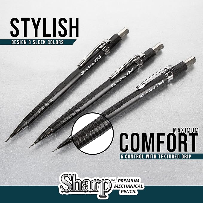 Pentel Sharp Mechanical Pencil (0.7mm), Black & Blue Barrel, 5 pack (P2057BP5AC)