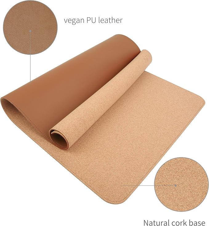 RENMTURE Dual-Sided Desk Pad, Natural Cork & PU Leather Large Mouse mats for Office and Home Work, Desk Protector Non-Slip, Waterproof, Easy Clean (Brown, 36"x17")