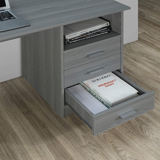 Techni Mobili 51 Inch Classic Computer Desk w/Drawers & Storage, Grey | 51 Inch classic desk with 3 drawers, spacious storage, sturdy frame, and functional home office workstation for modern setups
