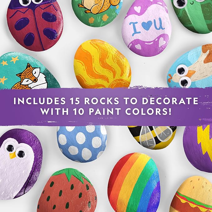 National Geographic Rock Painting Arts and Crafts Activity Kit for Kids | 15 River Rocks, 10 Paint Colors, Brushes and Art Supplies, Outdoor Craft Activity, Creative Play, Birthday Gift