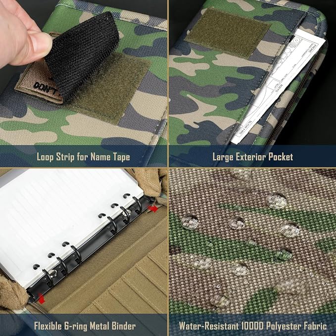 WYNEX Tactical Notebook Padfolio 6 Ring Binder, 3.7x6.7 in Refill Paper | S-5.5x8.5" Zip Hardcover Notebook, 45 Sheets Line Paper, 1"O-ring Water-Resistant Planner, for Office College Field Gift