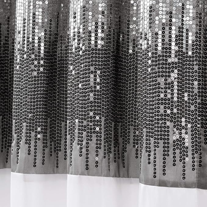 Lush Decor Night Sky Window Curtain Panel, Single 42"W x 63"L Black & White - Sequin Backdrop Curtain - Room Darkening Curtains For Bedroom - Glam Decor