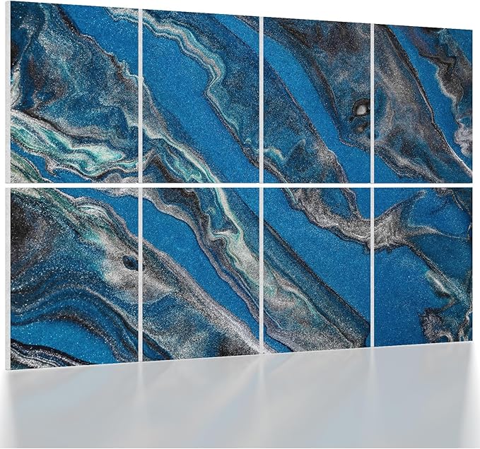 UMIACOUSTICS 8 Pcs 0.7Inch Thick Art Acoustic Panels, Total 47.2” x 31.5” Decorative Sound Absorbing Art Panels, Acoustical Wall Panels for Home, Office, Hotel, Dark Night Blue