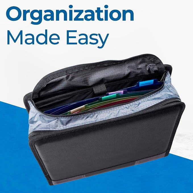 Case-it Dual Zipper Binder | Two 2" D-Rings | 800-Sheet | Dual-301 Black | Dual 2.0 2-in-1, 5-Subject Expanding File Folder, Multiple Pockets, Storage Organizer, Shoulder Strap, School & Office