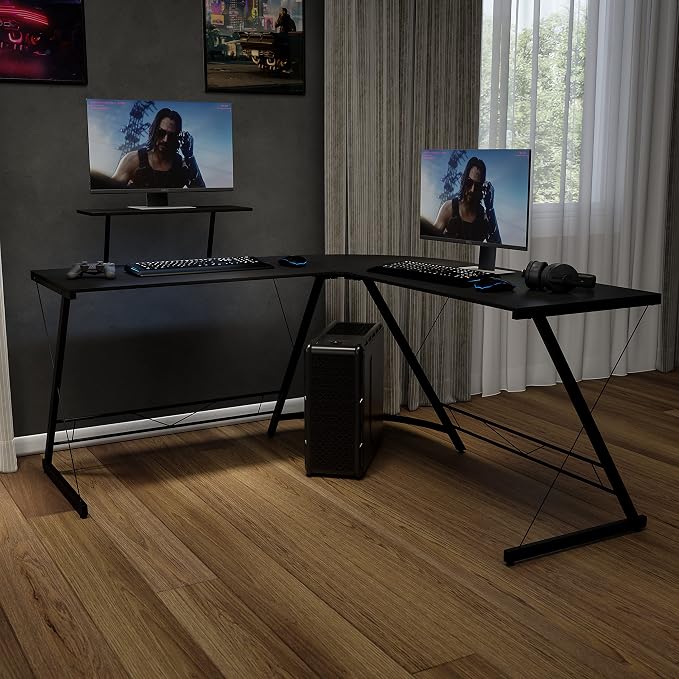 Flash Furniture 71.5 in L-Shaped Corner Computer Desk, Black | Gaming Desk, Space Saving, Easy to Assemble