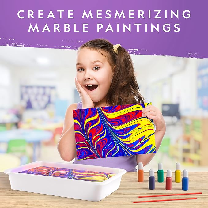 National Geographic Marbling Paint Craft Kit to Create Marble Art for Kids | Create 12 Sheets of Marble Art, Paints and Water Technique, Colorful Designs, Creative Painting Activity, Birthday Gift