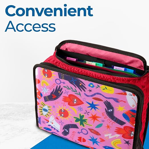 Case-it School Zipper Binder | 3" O-Rings | 600-Sheet | D-146 Unicorn Magic | Mighty Zip Tab, 5-Subject Expanding File Folder, Multiple Pockets, Storage Organizer, Shoulder Strap, Office