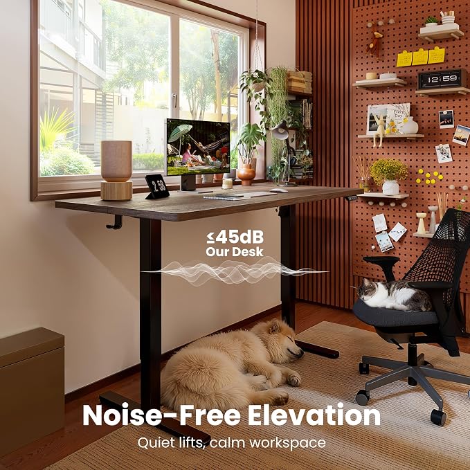 ErGear Height Adjustable Electric Standing Desk, 63 x 28 Inches Sit Stand up Desk, Memory Computer Home Office Desk, Dark Walnut