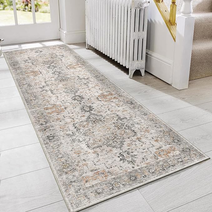 GENIMO Runner Rug 2x8 Non Slip Vintage Hallway Runner Rug, Low Pile Lightweight Rugs for Entryway, Hallway, Kitchen and Corridor, Light Taupe Brown