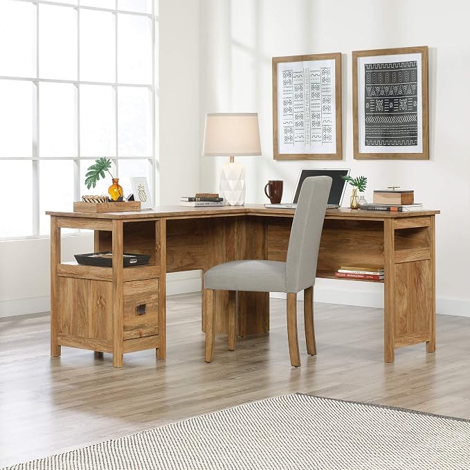 Sauder Cannery Bridge L-Shaped Office Desk with Storage Drawer and Self, in Sindoori Mango