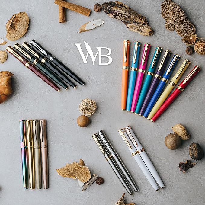 Wordsworth & Black Fountain Pen Set, Bent Nib, Includes 24 Pack Ink Cartridges, Ink Refill Converter & Gift Box, Chrome Finish, Calligraphy, [Black Chrome], Perfect for Men & Women