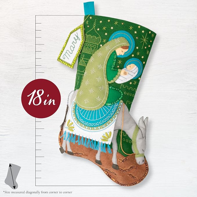 Bucilla, Felt Applique 18" Stocking Making Kit, Holy Journey, Perfect for Holiday DIY Arts and Crafts Projects, 89710E