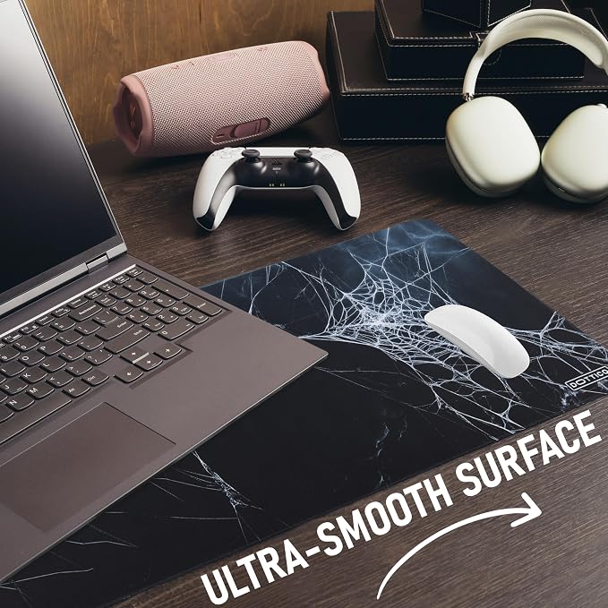 XL (31.5×11.8 in) Spider Web Mouse Pad for Desk - Large Desk Mat for Keyboard and Mouse - PC Horror Gaming Mousepad with Non-Slip Water-Resistant Rubber Base, Stitched Edges (80x30 cm)