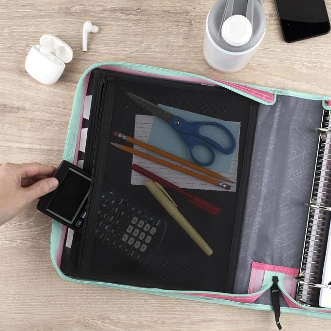Five Star Zipper Binder 2 Inch O-Rings Case Organiser with Expansion Panel and 5-Tab Expanding File Folder, 580 Sheet Capacity, Taffy Twist (290520L)