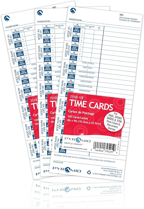 Pyramid Time Systems - French Weekly Time Cards (35100-10FMB) - 1,000 Cards