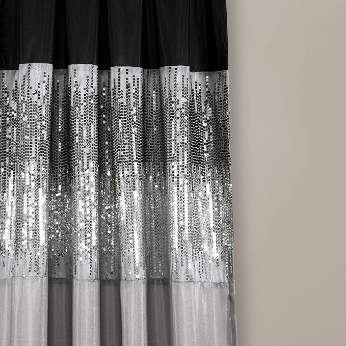 Lush Decor Night Sky Window Curtain Panel, Single, 42" W x 95" L, Black & Gray - Sequin Curtains - Sparkle & Color Block Design - Modern Glam Decor - Long Curtains For Bedroom & Living Room