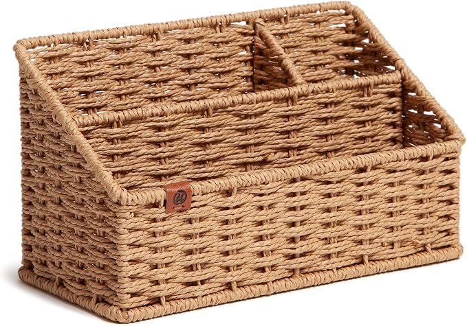 U Brands Woven All-in-1 Desk Organizer, Rattan, 1 Count, for Home Office