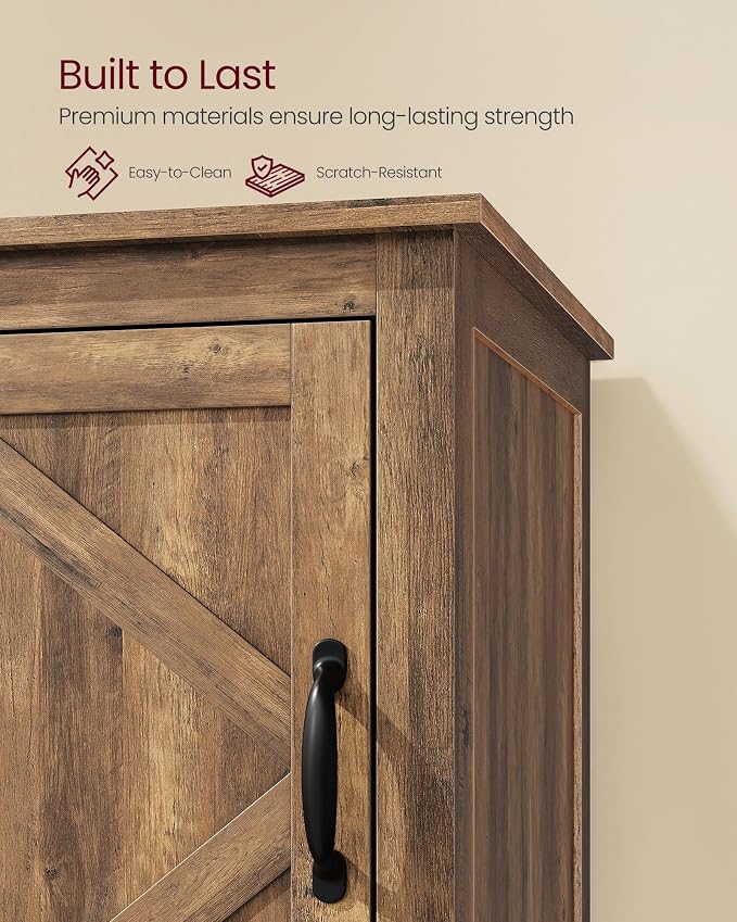 VASAGLE Side Table with Charging Station and Storage Cabinet, Nightstand | Farmhouse Narrow End Bedside Table for Living Room Bedroom Office, Warm Brown, LIRY Collection ULET131K101S