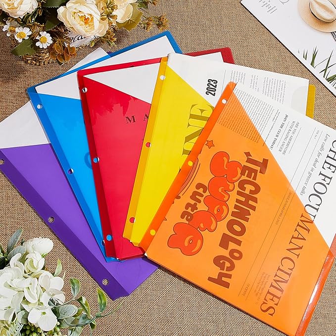 Maitys 50 Pack Binder Pockets 3 Ring, Letter Size 8.5x11,Multicolor | Clear Plastic Document Sleeves, Sheet Protectors with Slash Jacket, Fits Standard 3 Hole Binders, Organize Office Papers