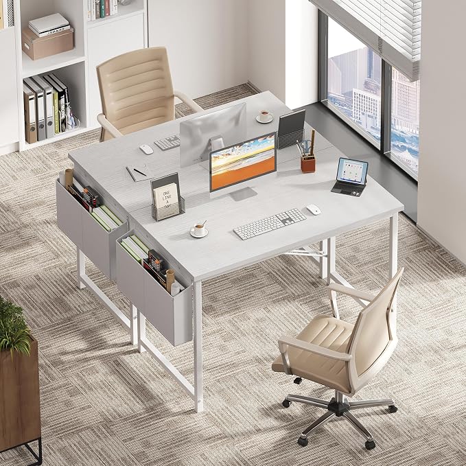 OLIXIS Computer Desk, 44 Inch Gaming Desks for Home Office Small Spaces | Writing Study Craft Work Table, Computer Workstation for Bedroom with Storage Bag, All White