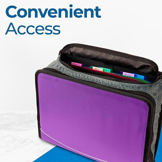 Case-it School Zipper Binder | 4" D-Rings | 800-Sheet | D-186 Deep Purple | King Sized Zip Tab, 5-Subject Expanding File Folder, Multiple Pockets, Storage Organizer, Shoulder Strap, 4-Pack, Office