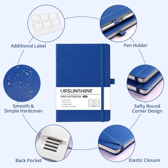 Graph Grid Paper Notebook/Journal - Classic Journal/Notebook with Ribbon