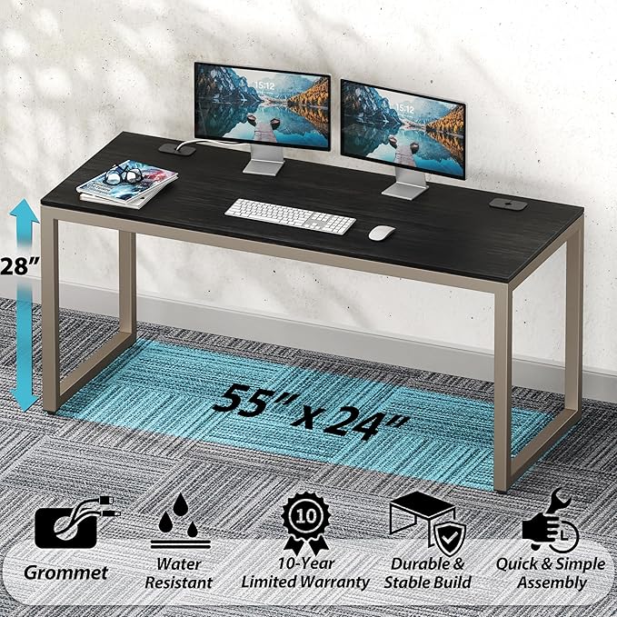 SHW 55-Inch Commercial-Grade Office Computer Desk, Espresso | 10-Year Limited Warranty