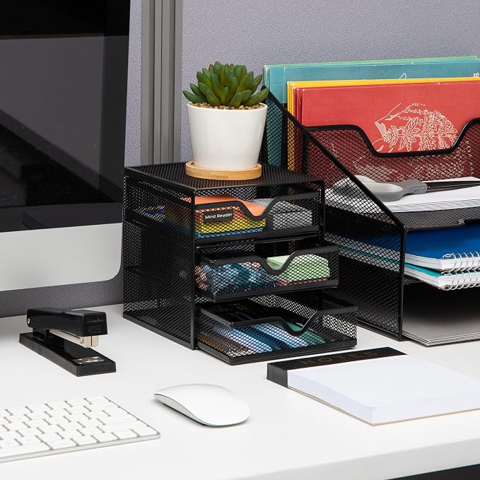 Mind Reader Desktop Accessory Storage, Desk Supplies, Organizer, Office, Metal Mesh, 6.25" L x 6.5" W x 6.5" H, Black (Pack of 4)