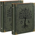 OVESMUSL 2 Pack PU Leather 3 Ring Binder, 1.5 Inch Green Tree | Fits 8.5x11 letter paper, holds 350 sheets, loose leaf organizer