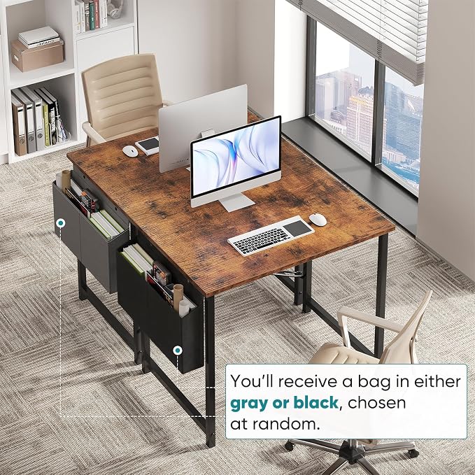 OLIXIS Small Computer Desk, 31 Inch Gaming Desks for Home Office | Writing Study Craft Work Table, Computer Workstation for Bedroom Small Spaces with Storage Bag, Brown