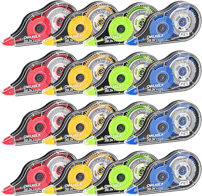 OWLKELA 16Pcs Correction Tape, 39.3 Ft, Colored core
