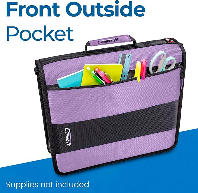 Case-it School Zipper Binder | 2-Inch O-Rings | 350-Sheet | D-251 Lavender | Classic, Multiple Storage Pockets, Shoulder Strap, School & Office Organizer